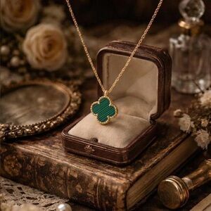 Malachite Clover Necklace - Green Four Leaf Clover
Pendant - Gold Vermeil Lucky